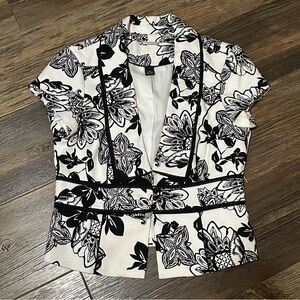 White House Black Market floral short sleeve blazer women's 10 lined WHBM